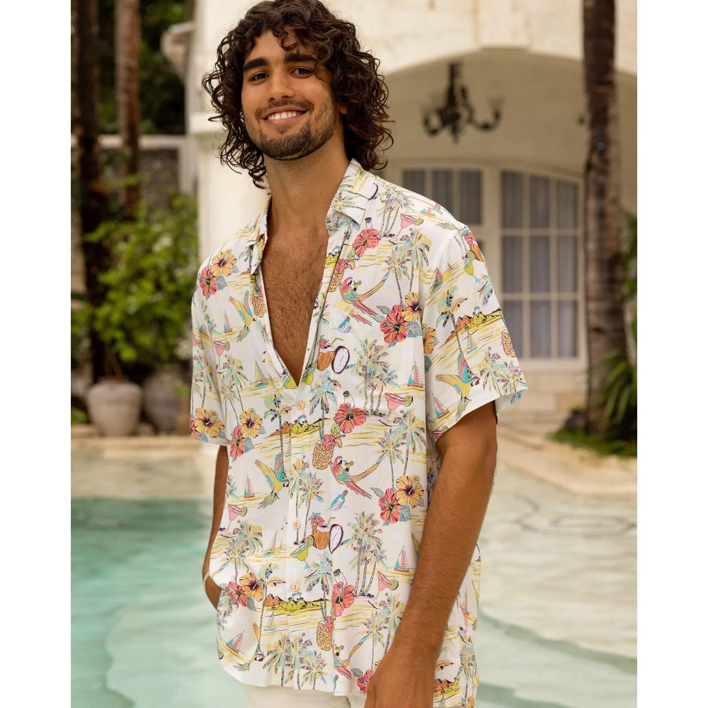 Margaritaville by Kenny Flowers Wastin' Away Again Yellow Short Sleeve Shirt XL